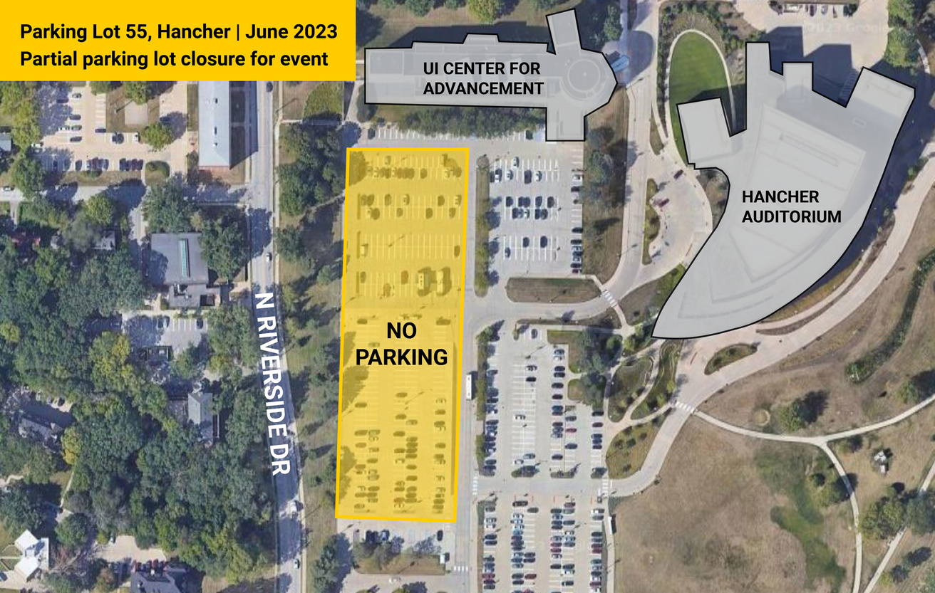 Parking alert Partial closure of Hancher lot for state conference and